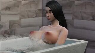 Сводный брат подсматривает за своей беременной сводной сестрой в душе - Возбуждённые сводные братья занимаются сексом в душе - порно видео